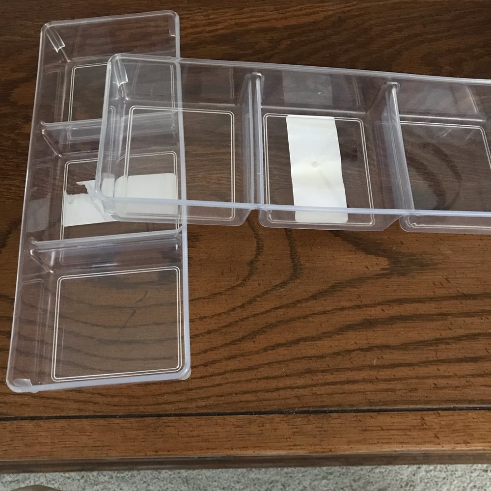 Two 3-section drawer dividers.  4.4” x 11.5” x 1 5/8”H. Clear acrylic